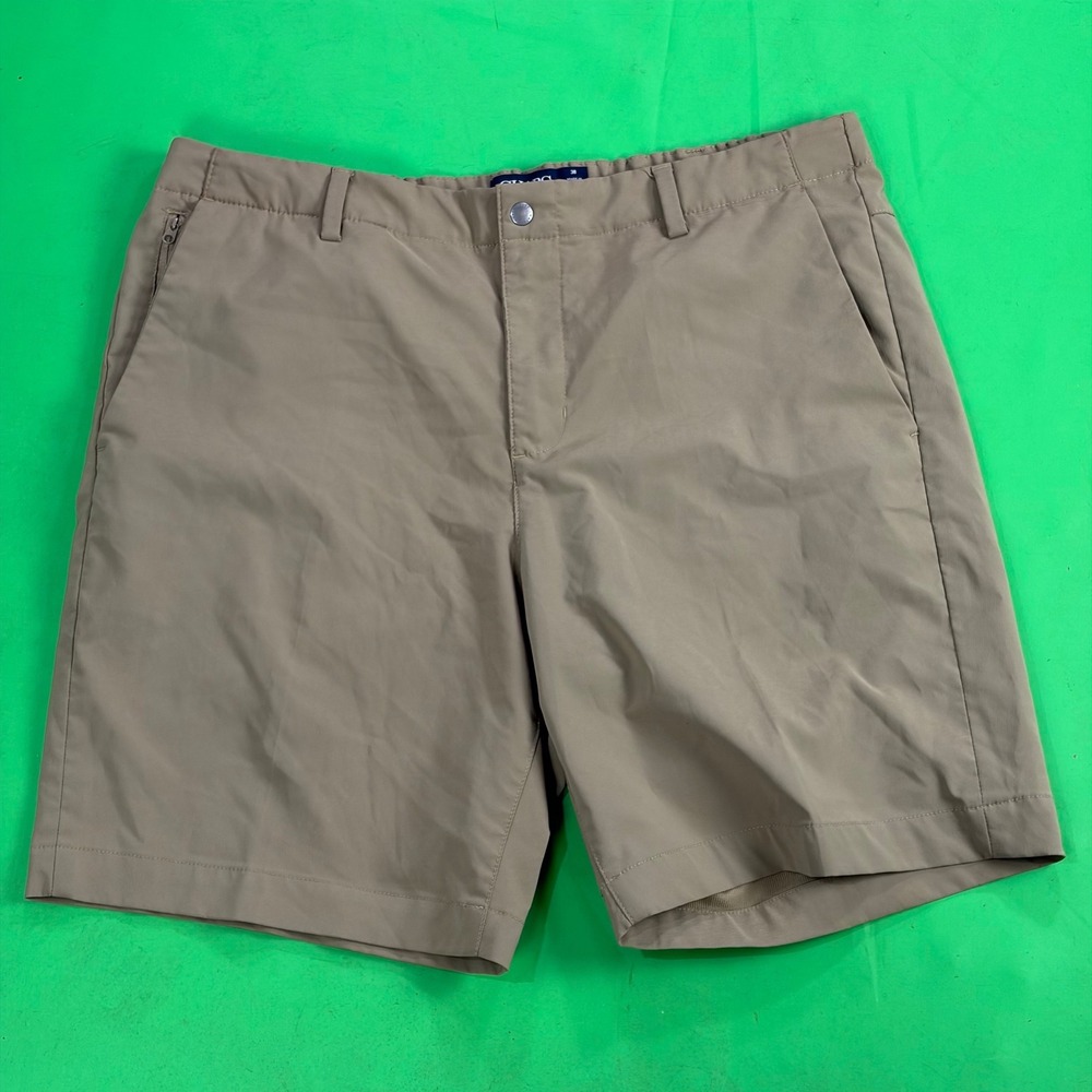 Chaps Performance Golf Shorts Mens 38 Khaki Tan Stretch Flat Front Zip  Pocket